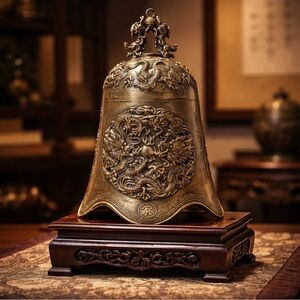 Vintage Antique Brass Chineese Heavy Hanging Decorative Bell